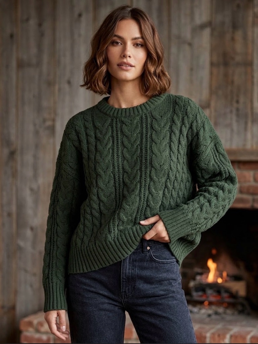SO Olive Green Cable Knit Crewneck Sweater - Women xxl